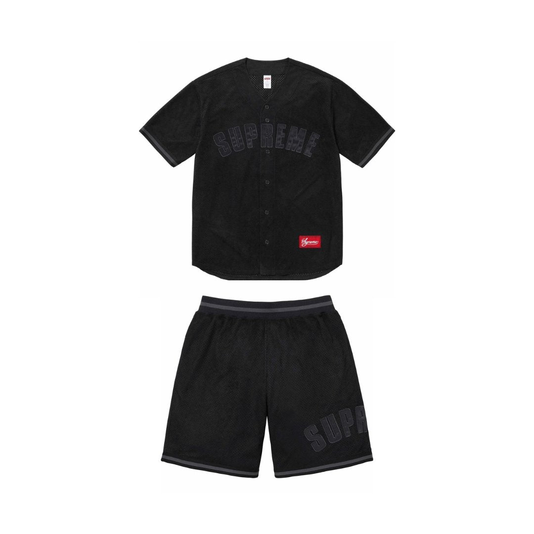 Supreme Ultrasuede Mesh Baseball Jersey and Short Set Black