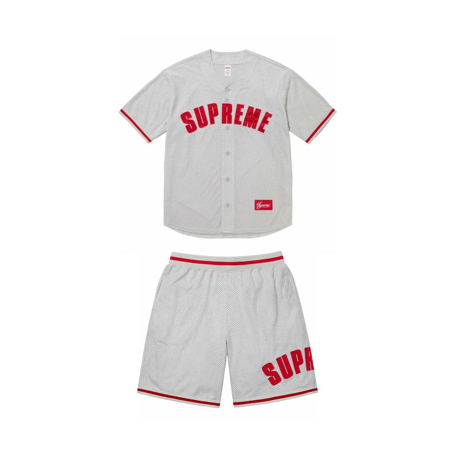 Supreme Ultrasuede Mesh Baseball Jersey and Short Set Grey